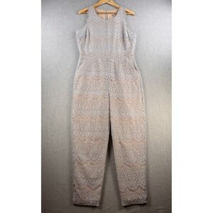 LC Lauren Conrad Jumpsuit Womens 12 Gray Dawn Lace Cropped Open Back Pockets